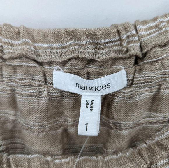 NWT Maurice's Tan White Stiped Smocked Off the Shoulder Top Lace Women 1 Boho - Picture 7 of 10